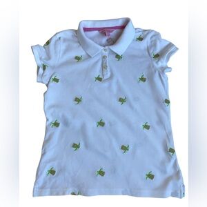 LILLY PULITZER Girls' White Polo Shirt with Embroidered Turtles  Size: 10